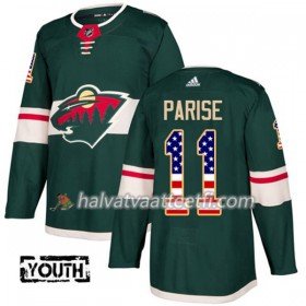Lasten NHL Minnesota Wild Pelipaita Zach Parise 11 Adidas 2017-2018 Vihreä USA Flag Fashion Authentic